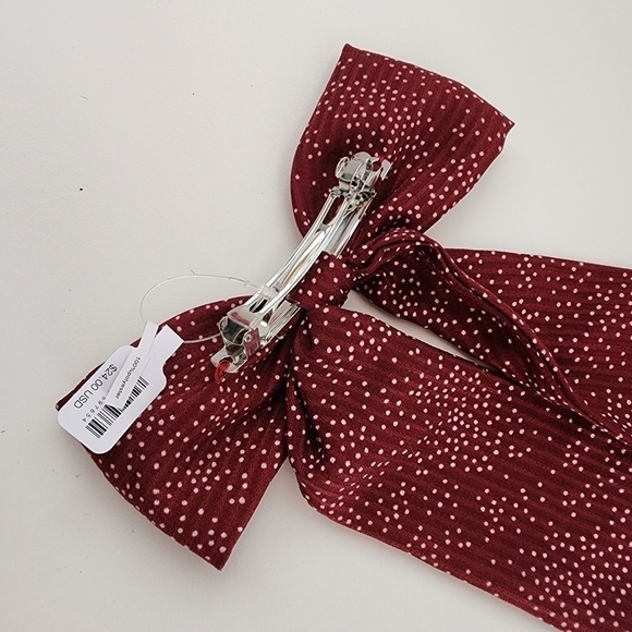 NWT Free People Burgundy Fly Away Bow Polka Dot Hair Clip - Picture 8 of 9